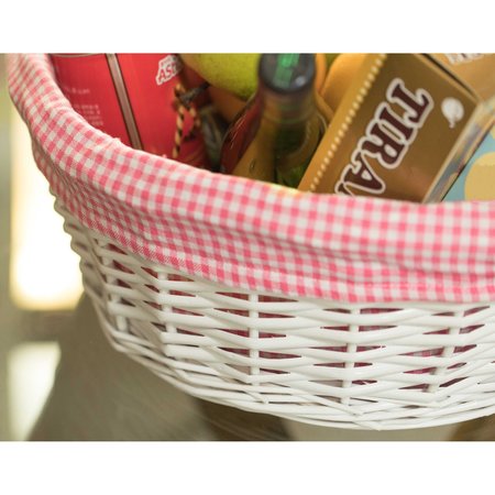 Vintiquewise White Round Willow Gift Basket, with Pink and White Gingham Liner and Handles, Large QI004550PK.L